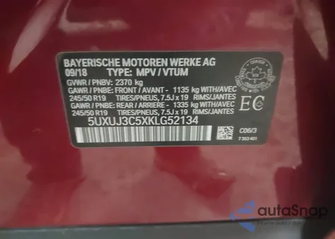 2019 BMW X4 xDrive30I z USA, uszkodzony, nr VIN 5UXUJ3C5XKLG52134